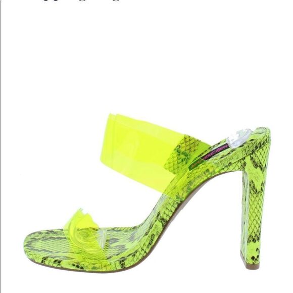 Neon Yellow Lucite Dual Strap Open Toe Heel Sandal - Picture 2 of 6